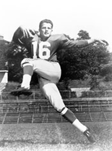 photo of Frank Gifford jumping with football